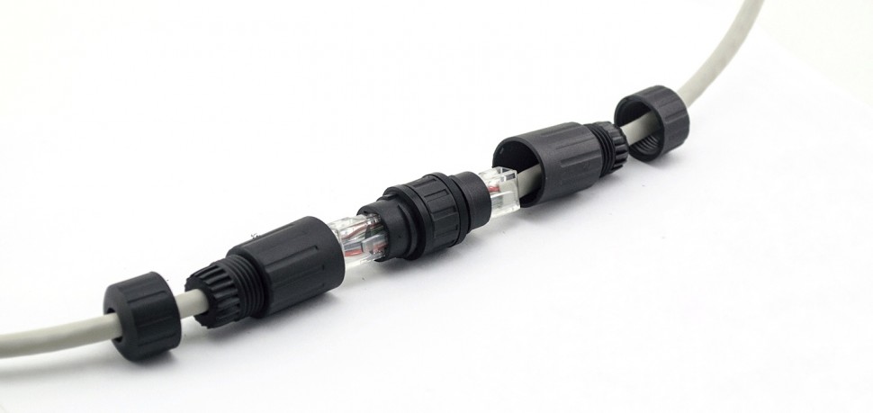 Соединительный модуль RJ45, cat.6, герметичный  (IP68), цанг зажимы, экранированный, черный в Ростове-на-Дону